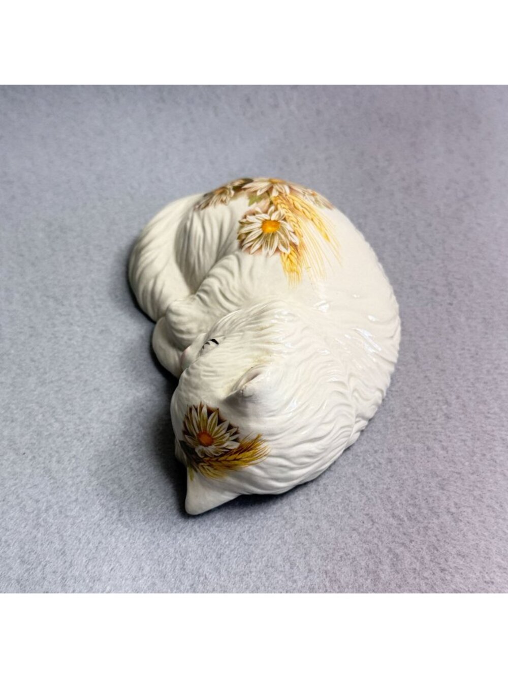 Vintage Lefton Ceramic Sleeping Cat Wall Plaque Daisy Wheat Figurine 1629 - Picture 10 of 13